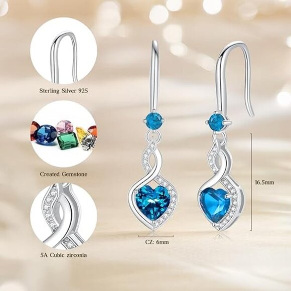 Heart Infinity Dangle Drop Silver Heart Gemstone Earrings Dec.-London Blue Topaz